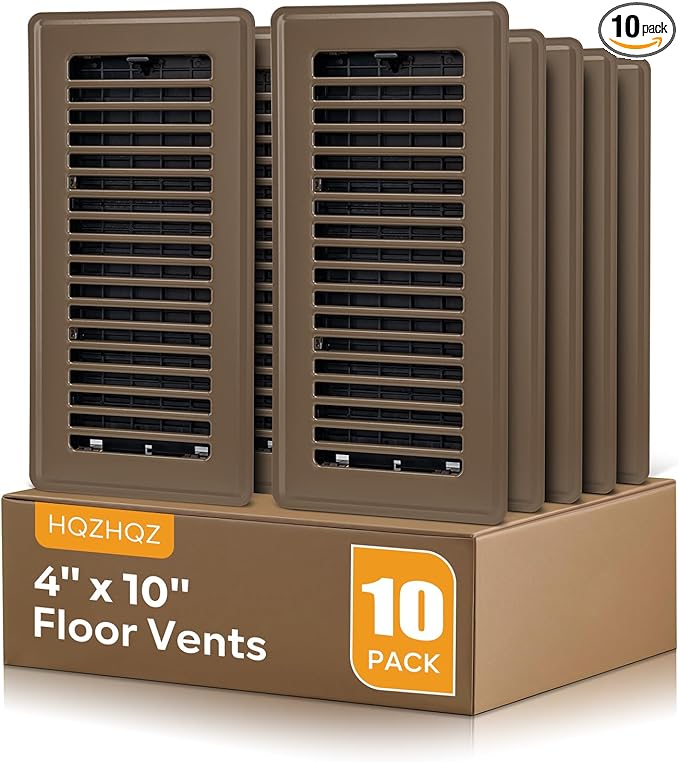 Floor Register 4x10, Floor Vent Covers, Heavy Duty Steel Walkable Floor Vents, for Sidewall and Floor, Brown 10 Pack