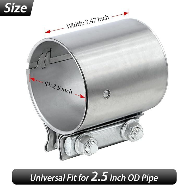 2.5 inch Exhaust Clamp Butt Joint Exhaust Band Clamp Sleeve Coupler 304 Stainless Steel