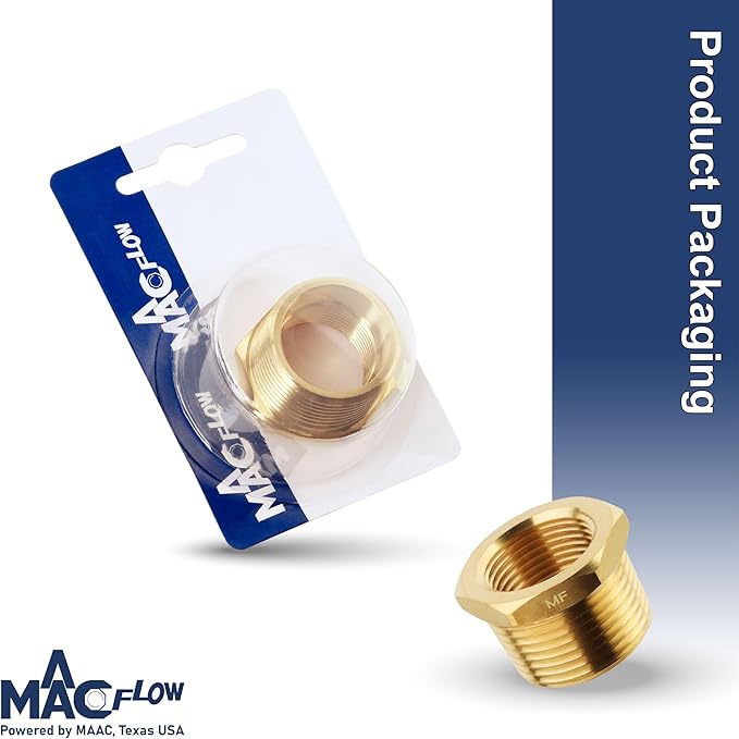 MAACFLOW brass 1" Male NPT to 3/4" Female NPT Adapter Reducer Hex Bushing (Thread OD1.27" - ID 0.92") (Pack of 1)