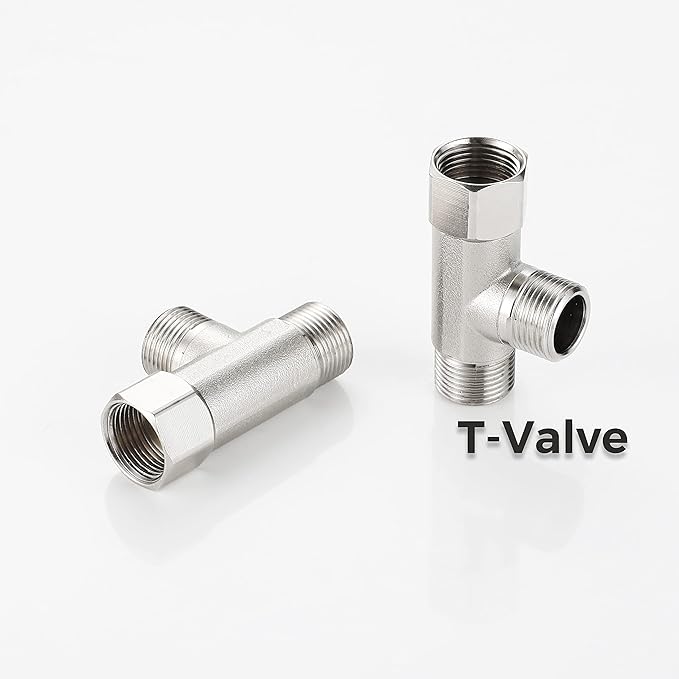 Bass 3/8 Compression Tee Valve Adapter - 3 Way, 3/8'' Inlet/Outlet, Angle Stop Valve, Add-A-Tee Connector, 2 PCS