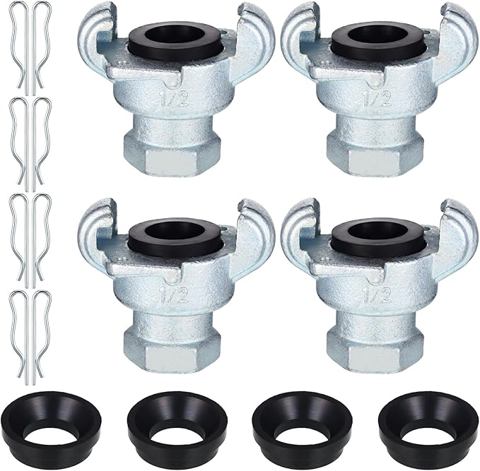 Therwen 4 Sets 1/2 inch Chicago Air Fittings NPT Iron Air Hose Fitting 2 Lug Universal Coupling for Female and Male End(Female End)