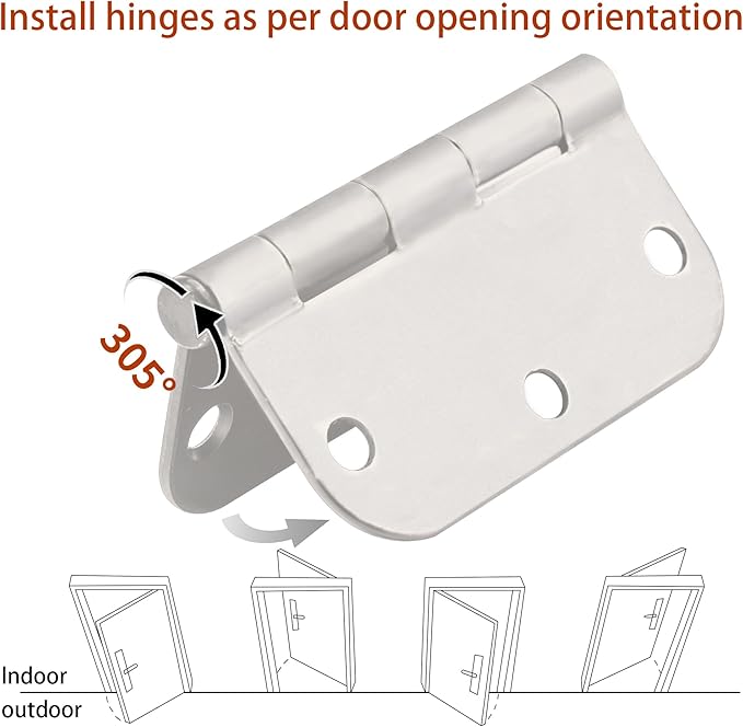 30 Pack Door Hinges, 3.5 x 3.5 Inch White Hinges for Wood 5/8'' Radius Corners Interior Door Hinges, 3 1/2 Inch Hinges for Residential Doors