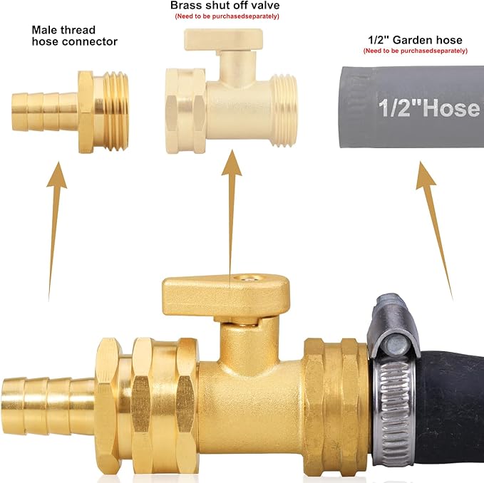 Garden Hose Repair Connector with Clamps Hose End Repair Kit, 1/2"Barb Garden Hose Fittings Male and Female brass garden hose ends (1/2"Barb-4 Set)