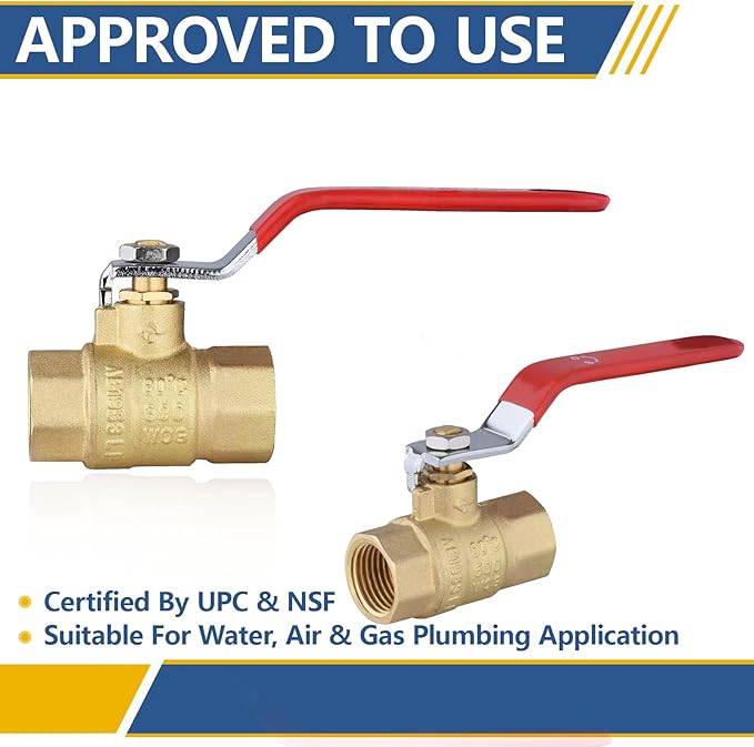 1/2" Heavy Duty Full Port Brass Ball Valve,600 WOG FNPT FIP Threaded Valve for Compressed Air, Water, Plumbing or Oil(10 Pack,Red Handle)(VALVE034-10Pack)