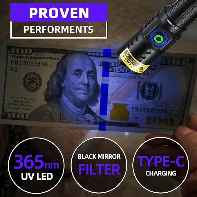 DARKBEAM UV Flashlight 365nm Black Light - Mini & Powerful LED Ultraviolet Blacklight Flashlights - Rechargeable Woods Lamp for AC Leak, Resin Curing, Cat/Dog Urine, Blood Tracking, Rocks Finder