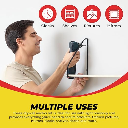 Qualihome Ribbed Plastic Drywall Anchor Kit, Wall Anchors and Screws for Drywall Includes Anchors, & Screws, Mounting Tolls for Decor, Furniture, Shelving (50 Pack, Size: 10-12 x 1")
