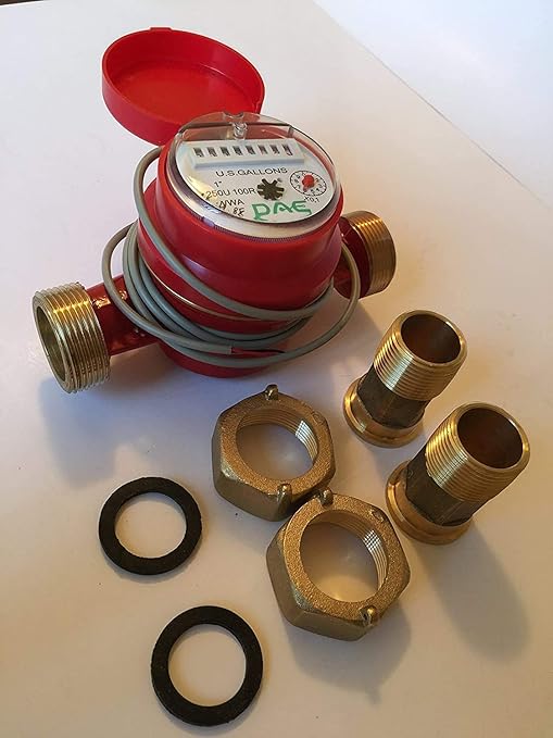 DAE AS250U-100RP 1" Hot Water Meter with Pulse Output, Measuring in Gallon + Couplings