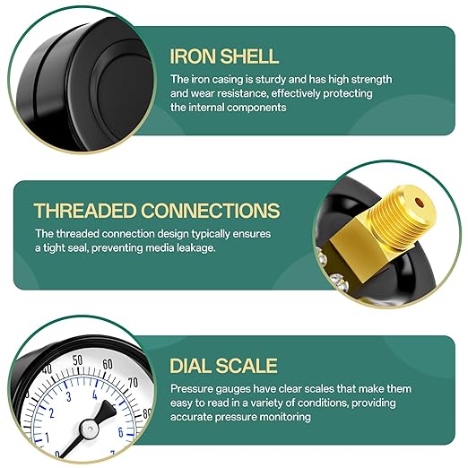 0-100psi Well Pump Pressure Gauge 1/4" NPT 2" Face Dial Size Back Mount, Multifunctional Practical Dry Pressure Gauge, for Water, Oil and Air Compressor