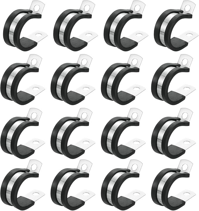 uxcell 1"(24mm) Cable Clamp, 304 Stainless Steel Rubber Cushioned Insulated R Shape Metal Clamp Tube Holder for Pipe Hose Wire Cord Installation 18Pcs
