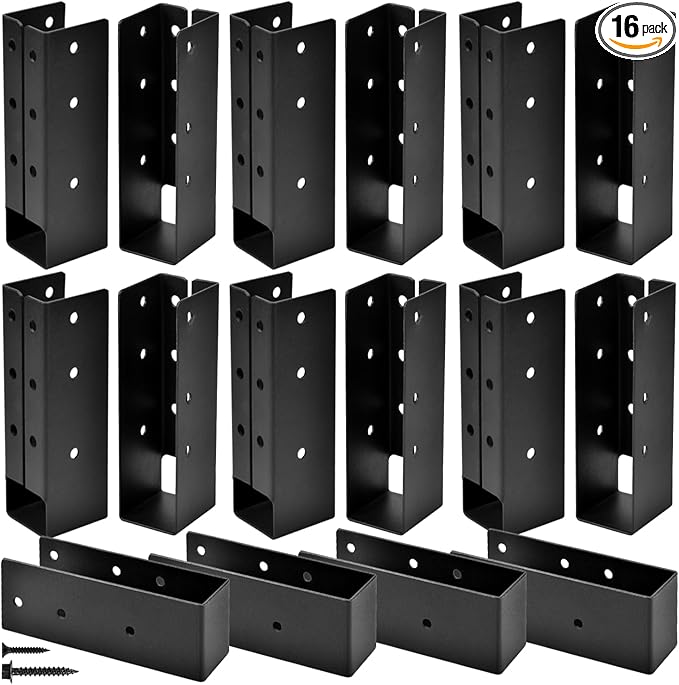 16 Pcs Upgraded Concealed Beam Hangers, 2"x6" Outdoor Concealed Flange, Q235B Steel Frame Bracket, Railing Bracket for Beam, Swing, Handrail, Fence 2"x6" (Black)