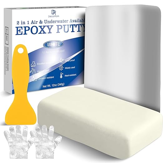 Epoxy Putty - 12oz 2 Part Strong Formula, Ceramic Repair for Cracks, Filling & Epoxy Sculpt - for Metal, Concrete, Plastic, Ceramics - Fast, Durable Concrete Crack Repair & Plumbers Putty (White)