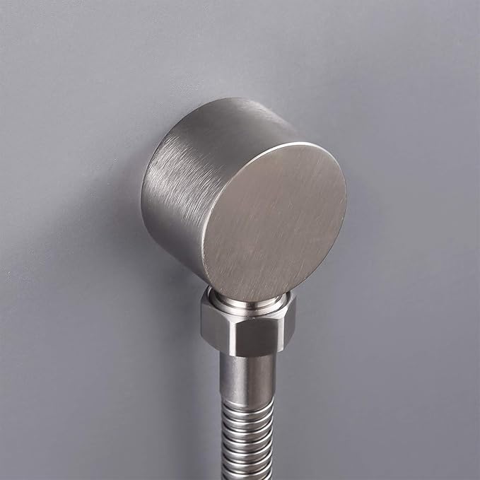 Wall Supply Elbow, Brass Round Wall Mount Shower Hose Connector G 1/2″ Drop Ell Union Water Outlet for Handheld Hand Shower, Brushed Nickel