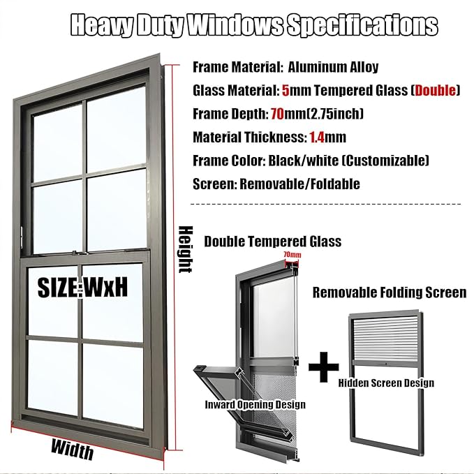 34x29 Shed Windows, Sliding Windows with Double Panel Tempered Glass and Screen, Household Storm Window with Sealing Strips, Small Ventilation Window for Basement Chicken Coops Bathroom White