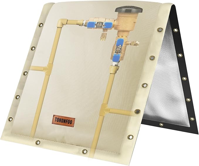 TOHONFOO 3-Way Opening Backflow Preventer Pipe Insulation Cover (5F) - Irrigation Sprinkler Valve - Water Well Pump - Sturdy 5 Layers for Winter Freeze Protection (24" W x 24" H, Beige)