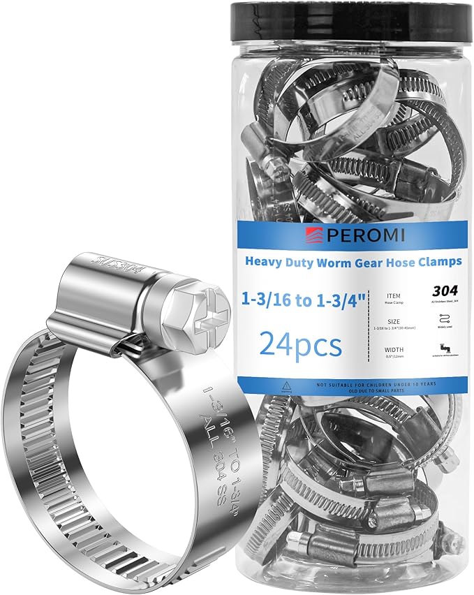 24PCS Heavy Duty Hose Clamps Stainless Steel 304,1-3/16" Hose Clamp to 1-3/4" Hose Clamp (30-45mm) Adjustable Worm Gear Drive Radiator Hose Clamps,Pipe Clamp for Automotive and Industrial Use