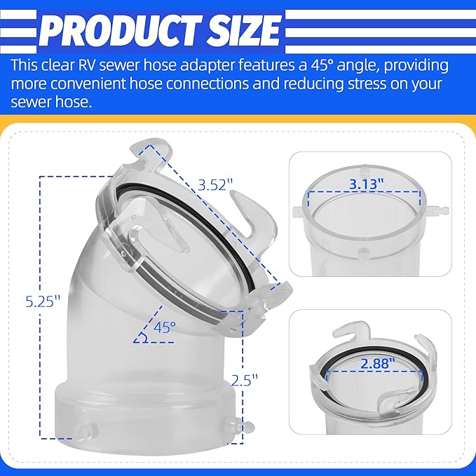 45° Clearview RV Sewer Hose Adapter with 3" Bay Lug - Durable, Leak-Proof Connection