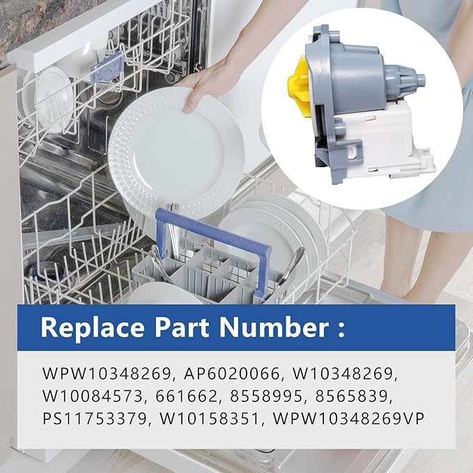 W10348269 Drain Pump Compatible with Whir-lpool Kitchen-aid May-tag WPW10348269 AP6020066 W10084573 661662 8558995 8565839 PS11753379 W10158351 WPW10348269VP