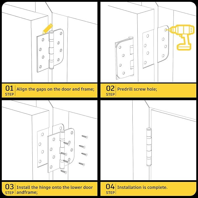 3 Pack 4in Black Door Hinges Stainless Steel Hinges Interior Door Hinges Black Matte with Square & Round Corners Perfect for Heavy-Duty Front & Back Door, Antirust & No Squeaks