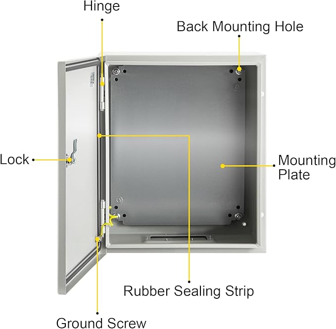 VEVOR NEMA Steel Enclosure 10×8×6,NEMA 4X Steel Electrical Box,IP66 Waterproof & Dustproof,Outdoor/Indoor Electrical Junction Box,with Mounting Plate