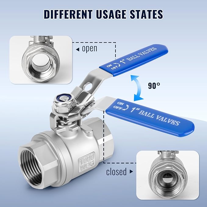 2 Pack 1 inch Ball Valves NPT Female 304 Stainless Steel Full Port Locking Ball Valve Handle, Heavy Duty Shut Off Valve for Home and Industrial (1 Inch)