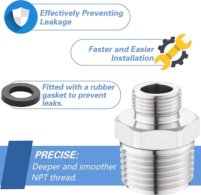 Rv Faucet Adapter,NPT 1/2" to Compression 3/8" Reducer Faucet Supply Line Adapter,Stainless Steel 304 Compression Fitting for RV Kitchen Plumbing 2 Pack