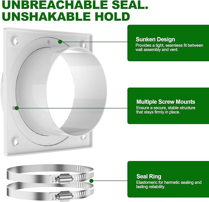 Magnetic Dryer Vent Coupling - Airtight Seal, Quick Connect Strong Magnet Dryer Vent Connector Kit with 4 inch 2.6ft Dryer Vent Hose & Clamps Screws Ideal for Small Bathrooms and Irregular Layouts