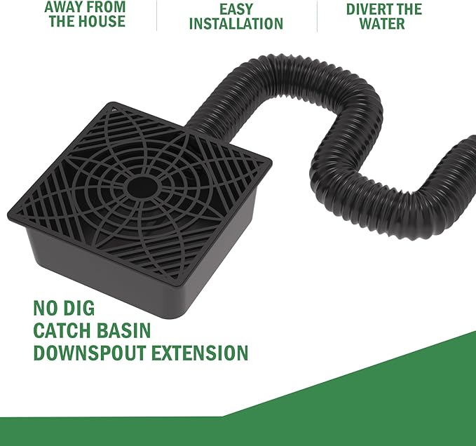 2 Pack Gutter Downspout Extensions,Catch Basin Low Profile Downspout Extender | No Deep Dig Catch Basin, Flexible Pipe Extension to 5.1ft, Protect House Foundation