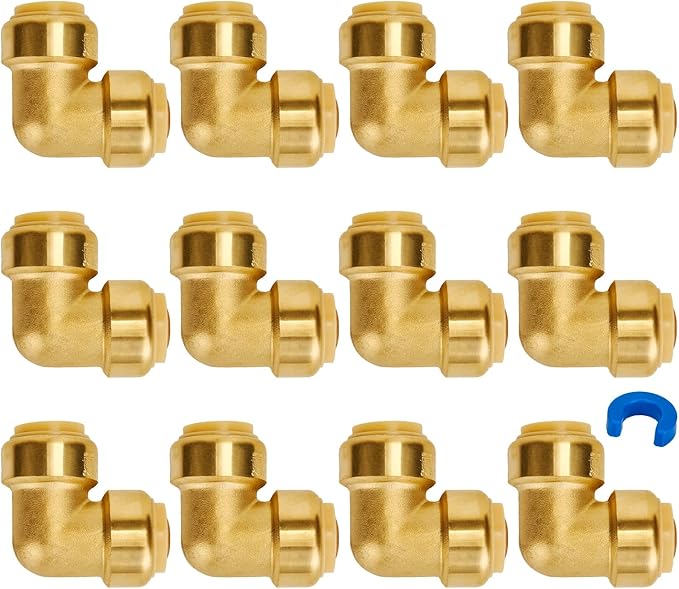 SUNGATOR 12-Pack PEX Elbow, 3/4-Inch Push Fit 90-Degree Plumbing Fitting Pipe Connector with Disconnect Clip, Push-to-Connect, Copper, CPVC, No Lead Brass