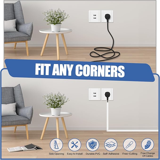 Floor Cable Cover, Low Profile Cable Hider for Wires, Self Adhesive Cord Hider for Wall, Cord Covers Wall Mounted Tv, for Offices, Gym, Exhibitions (White, 10 Feet)