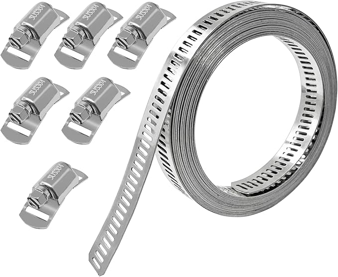 Hose Clamps Assortment Kit, CUKAYO 304 Stainless Steel DIY 9.8 FT Metal Strap+6 Stronger Fasteners, Large Adjustable Worm Gear Band Hose Clamps Screw Clamps Duct Pipe Metal Clamp Strapping