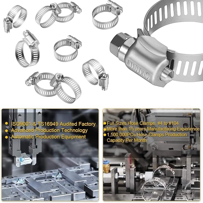Winlong 3.5'' Stainless Steel Hose Clamps, 8PK SAE 56 Worm Gear Drive Hose Clamps Clamping Range 3 to 4 Inch (76-102mm) for Automotive Plumbing, 3 1/2'', 3 3/4'', 3 1/4'' Clamps