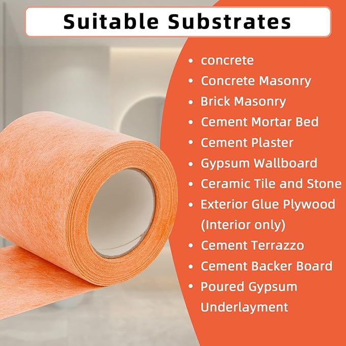 Professional Waterproof Membrane for Shower,5In x 50Ft(21 Sq Ft), Superior Waterproofing Solution for Bathroom, Kitchen,Saunas and Wet Areas