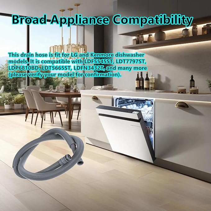 AEM74333104 Drain Hose Assembly Replacement for LG Kenmore Dishwasher Drain Hose Compatible with LDT5665ST AP7034217 PS16621806 LDF5545ST LDT7797ST LDF5545SS LDFN3432T LDFN343LS LDFN4542S LDP6810BD