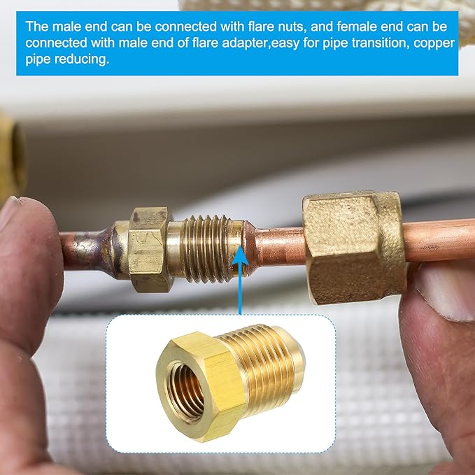 PATIKIL 3/4 Inch (1-1/16-14UNF) Female x 1/2 Inch (3/4-16UNF) Male SAE 45 Degree Flare Brass Connector for Air Gas Pipeline Refrigeration HVAC
