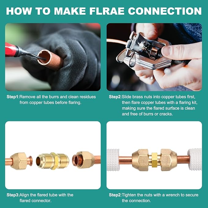 PATIKIL 8mm OD Copper Pipe Extension Joint Connectors,1Pcs Free Welding Copper Flare Fittings Pipe Coupling Adapter with Flare Nuts for AC Pipeline Connection