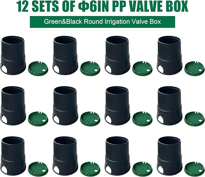 12 Sets Durable PP Valve Boxes Anti Slip 6 In Circular Sprinkler Valve Box, Plastic Round Irrigation Box with lid for Garden Yard Outdoor Lawn Grassland Ground Farm,Water Meter Box Cover