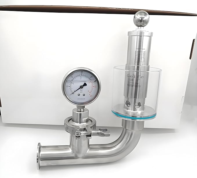 1.5" Tri Clamp Spunding Valve with TC Diaphragm Pressure Gauge, SS304 Stainless Steel, 0.2-2.2 bar/psi Adjustable Pressure Release