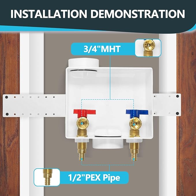 Washing Machine Outlet Box, Center Drain/Side Drain, 1/2 Inch Pex Crimp Inlet x 3/4 Inch MHT Outlet Connection, Laundry Washer Valve Outlet Box (Pack of 30)