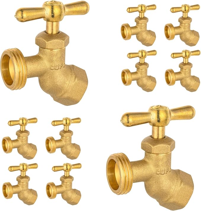HeSun 10-Pack Brass No-Kink Hose Bibb Valve, 1/2" FIP Inlet x 3/4" MHT Outlet, Garden Hose Faucet/Valve(BIBCOCK008-10)