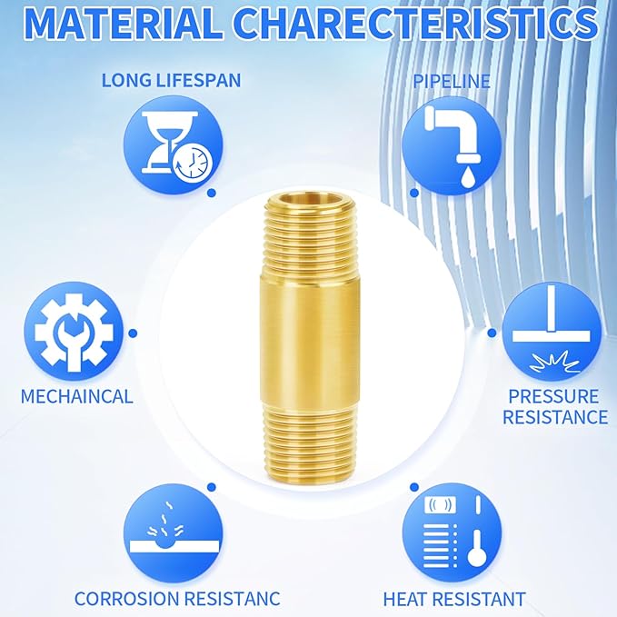 ChillWaves Brass Pipe Fitting, Long Nipple Pipe 1/8" NPT Male x 1/8" NPT Male Thread 2" Length(50MM)(2-PACK)