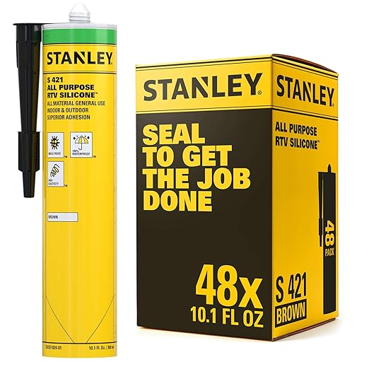 Stanley S421 All-Purpose RTV Silicone Sealant (48 x 10.1 fl.oz.) – 100% Waterproof Brown Caulk | Industrial-Grade Silicone for Kitchen, Bathroom, Shower, Window, Door, Indoor & Outdoor Use | 48 Pack