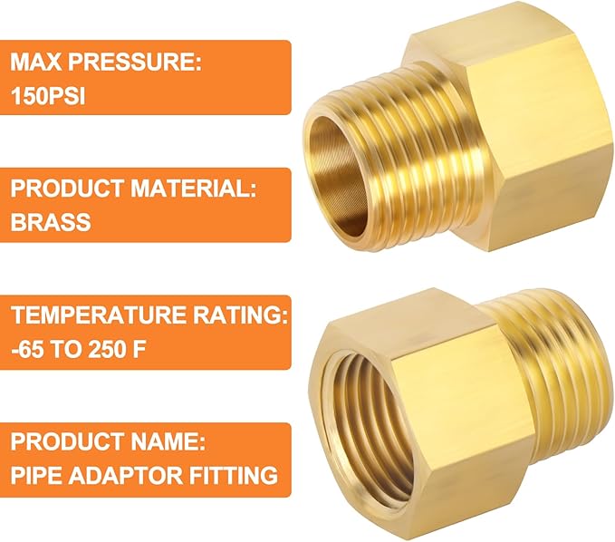 GASHER 5PCS Brass Pipe Fitting, Reducer Adapter, 1/2-Inch Male Pipe x 1/2-Inch Female Pipe