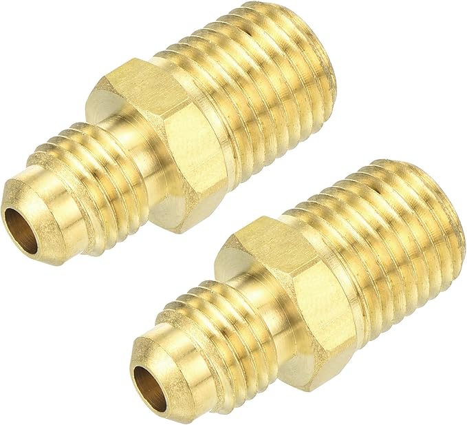 uxcell Brass Tube Fitting, 1/4O.D x 1/4NPT Brass Flared Pipe Adapter Fittings Reducing Nipples Connector, Half Union Gas Adapter for Pipe Connections, Hydraulics, Refrigeration