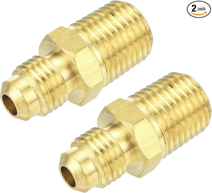 uxcell 2Pcs Brass Tube Fitting, 1/4O.D x 1/4NPT Brass Flared Pipe Adapter Fittings Reducing Nipples Connector, Half Union Gas Adapter for Pipe Connections, Hydraulics, Refrigeration