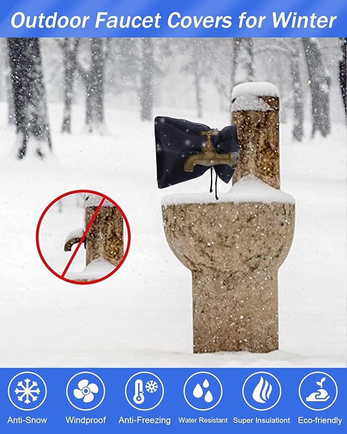Outdoor Faucet for Winter, POROLIR 8.3" H x 6.7" W Thicker Insulation Faucet for Winter Hose Bib Insulated Faucet Sock Spigot Freeze Protection Graphite (2-Pack)