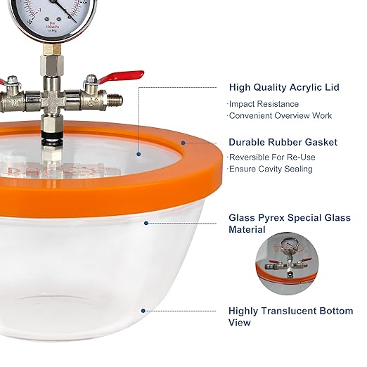 BACOENG 2.8 Quart Vacuum Chamber, Pyrex Glass Degassing Chamber Kit for Resin, Silicone and Epoxies