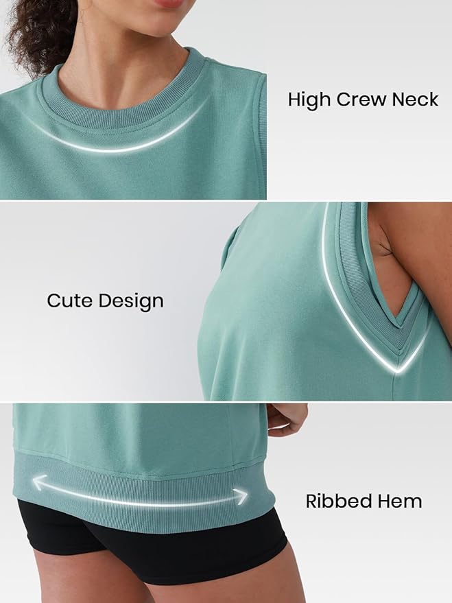 Workout Tank Tops Woman Crew Neck Athletic Tops Cotton Sweatshirt Loose Fit Muscle Tanks Runnning Gym Sports Shirt