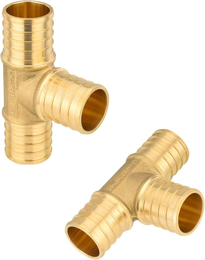 2-Pack EFIELD Barb Crimp Pex Fittings 1" x 1" x 1" Inch Tee Brass Fittings For Pex Tubing Connection, ASTM F1807,(PEX1807074-2PCS)