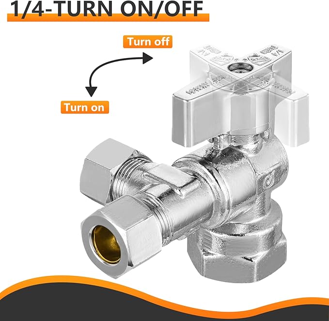 10-PCs HeSun Quarter-Turn Angle Stop Valve, 1/2" FIP x 3/8" OD Comp x 3/8" OD Comp, Dual Compression Outlet Shut Off Valve, PEX Chrome Plated Brass(VALVE209-10)