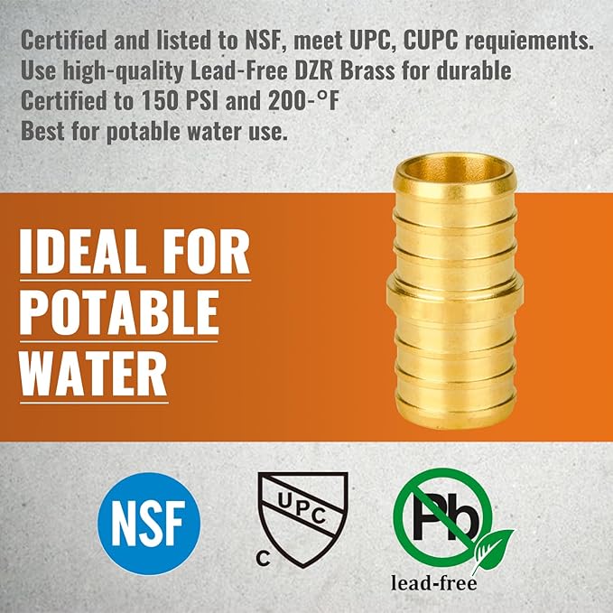 SUNGATOR 50-Pack 3/4" Pex Coupling, No Lead Brass, Pex Fittings 3/4 Inch, NSF, UPC Certified